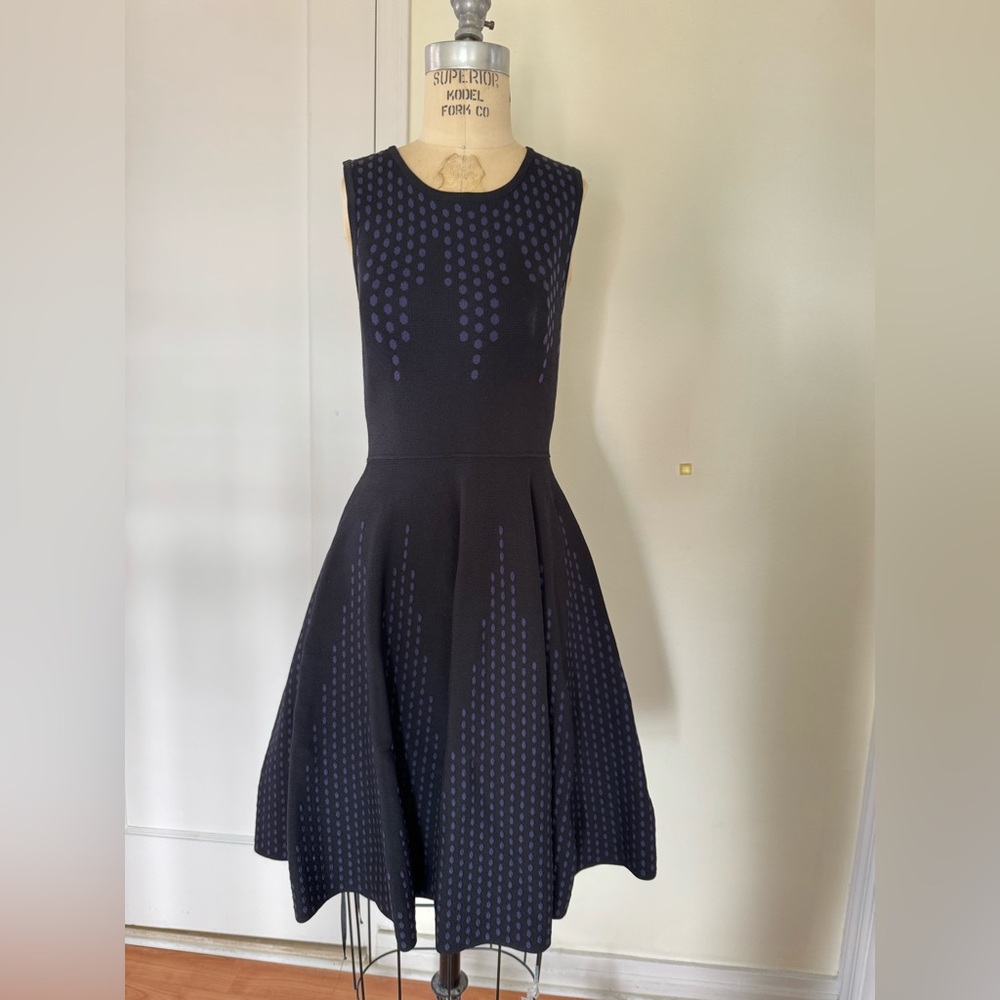 John + Jenn Black and Blue Polka Dot Midi Dress
